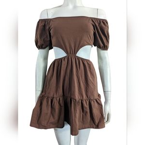 NWT Rue21 Brown Cut Out Ruffle Sexy Mini Dress Size M